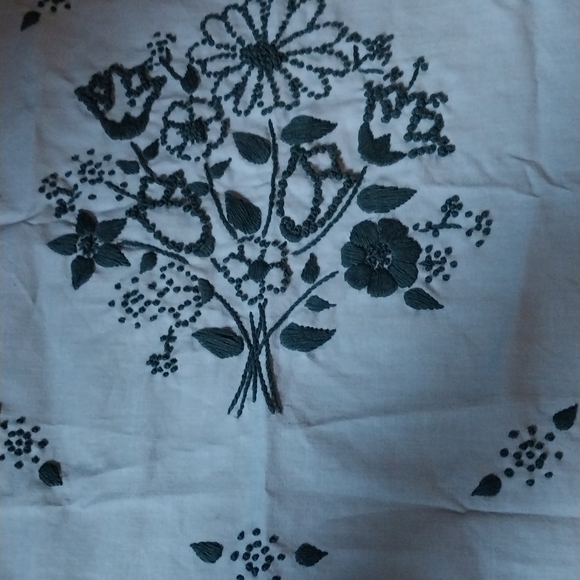 Embroidered Spring Bouquet B blue cotton fabric with Aegean Teal embroidery - Picture 6 of 10